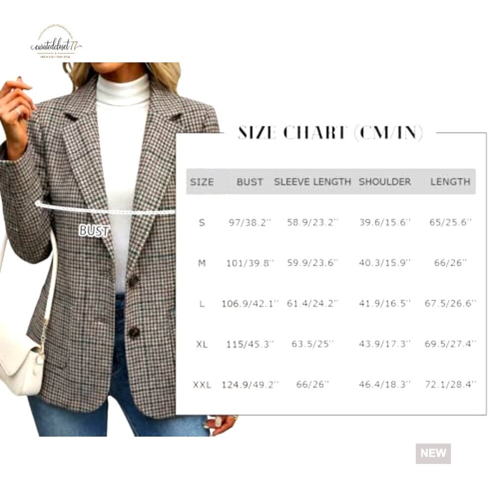 Slim Fit Tweed Blazer Houndstooth Plaid Lined Work Casual Office Jacket - Picture 7 of 7